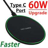 60W Wireless Fast Charger Pad For iPhone 13/12/11/Pro Max/X/Xs/Samsung Galaxy Note/Xiaomi