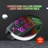 Wireless Charging RGB Gaming Mouse 8-button LED Hollow Honeycomb Ergonomic Design