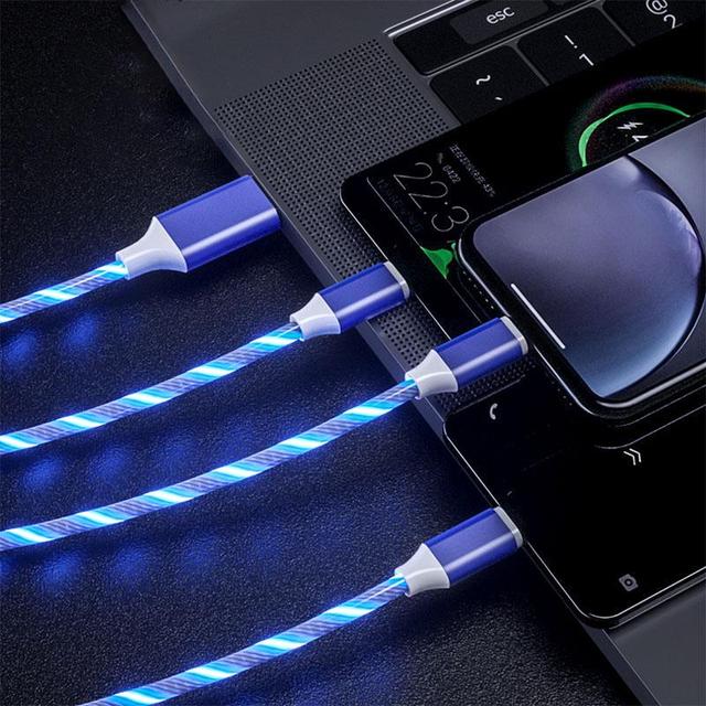 LED Luminous Micro USB Type C Glowing Charging Cable 3-in-1 For iPhone X/Huawei/Xiaomi Redmi Note 5/5A